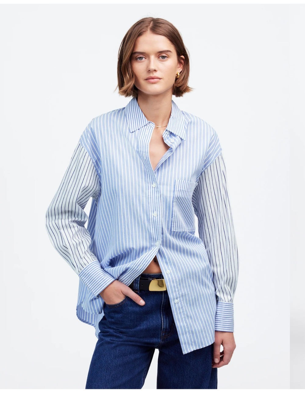 Madewell Matching Set
Light Blue/White Stripe
Shirt:  OVERSIZED M
Shorts:  L - Picture 6 of 12